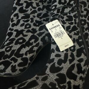 Express Black and Silver Leopard Print Boots